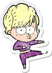 distressed sticker of a cartoon woman
