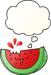 cartoon watermelon and thought bubble in smooth gradient style