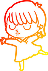 warm gradient line drawing cartoon woman