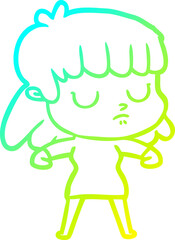 cold gradient line drawing cartoon indifferent woman