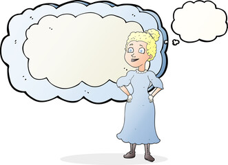thought bubble cartoon victorian woman in dress