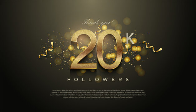 20k followers with golden ribbon decoration.