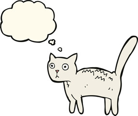 cartoon frightened cat with thought bubble