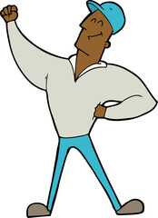 cartoon man striking heroic pose