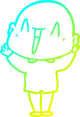 cold gradient line drawing happy cartoon bald man
