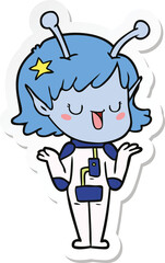 sticker of a happy alien girl cartoon
