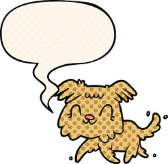 cartoon little dog and speech bubble in comic book style