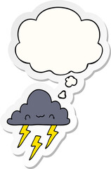 cartoon storm cloud and thought bubble as a printed sticker