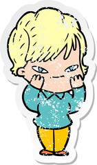 distressed sticker of a cartoon happy woman