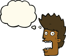 cartoon terrified man with thought bubble