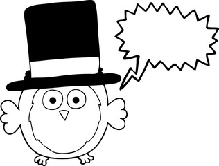 speech bubble cartoon owl wearing top hat