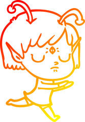 warm gradient line drawing cartoon alien girl