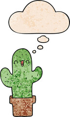 cartoon cactus and thought bubble in grunge texture pattern style