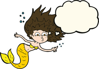 cartoon mermaid with thought bubble