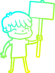 cold gradient line drawing cartoon happy boy
