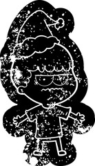 cartoon distressed icon of a angry man wearing santa hat