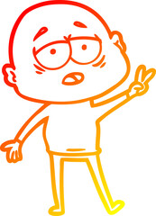 warm gradient line drawing cartoon tired bald man