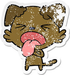 distressed sticker of a cartoon disgusted dog