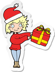 sticker of a cartoon woman ready for christmas