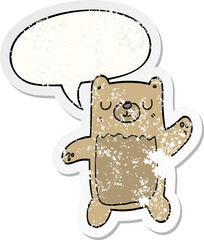 cartoon bear and speech bubble distressed sticker