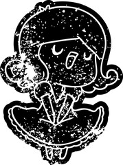 grunge icon of a cute singing kawaii girl