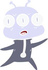 flat color style cartoon three eyed alien