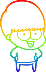 rainbow gradient line drawing happy cartoon boy