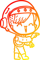 warm gradient line drawing cartoon astronaut girl pointing and laughing