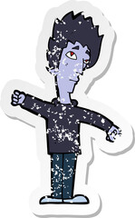 retro distressed sticker of a cartoon vampire man