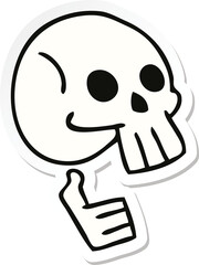 sticker of a quirky hand drawn cartoon skull