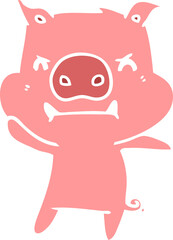 angry flat color style cartoon pig