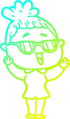 cold gradient line drawing cartoon happy woman wearing spectacles