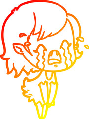 warm gradient line drawing cartoon crying vampire girl