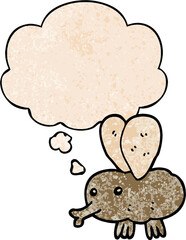 cartoon fly and thought bubble in grunge texture pattern style