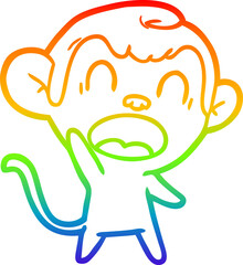 rainbow gradient line drawing shouting cartoon monkey