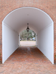 Colonial barn entrance converted to a walkway for pedestrians in Old New Castle Delaware