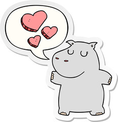 Obraz na płótnie Canvas cartoon hippo in love and speech bubble sticker