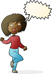 cartoon laughing woman with speech bubble