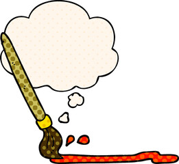 cartoon paintbrush and thought bubble in comic book style