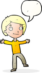 cartoon excited boy with speech bubble