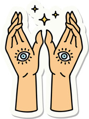 tattoo style sticker of mystic hands