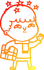 warm gradient line drawing cartoon amazed boy