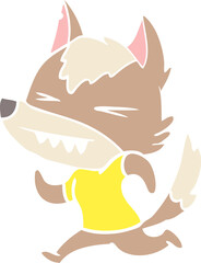 angry wolf flat color style cartoon