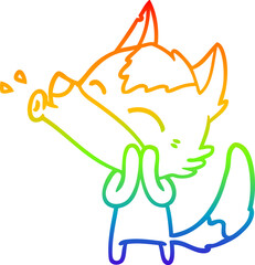 rainbow gradient line drawing howling wolf cartoon
