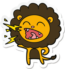 sticker of a cartoon roaring lion