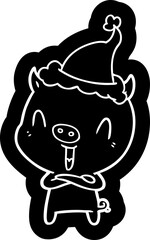 happy cartoon icon of a pig wearing santa hat