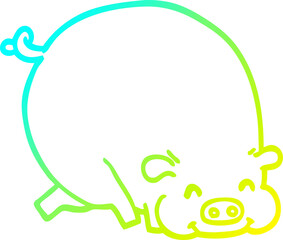 cold gradient line drawing cartoon fat pig