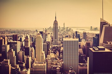 Panoramic view of a metropolis during golden hour