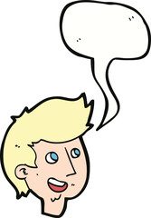 cartoon happy boy face with speech bubble