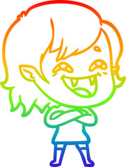 rainbow gradient line drawing cartoon laughing vampire girl